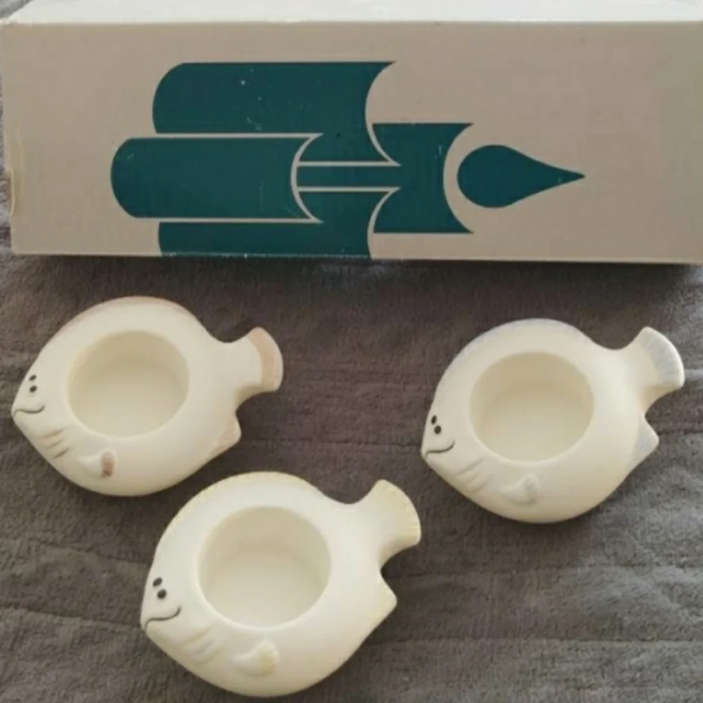 Vintage PartyLite Aqua Pals Bisque Porcelain Candle Floater - Fish Candle Holder